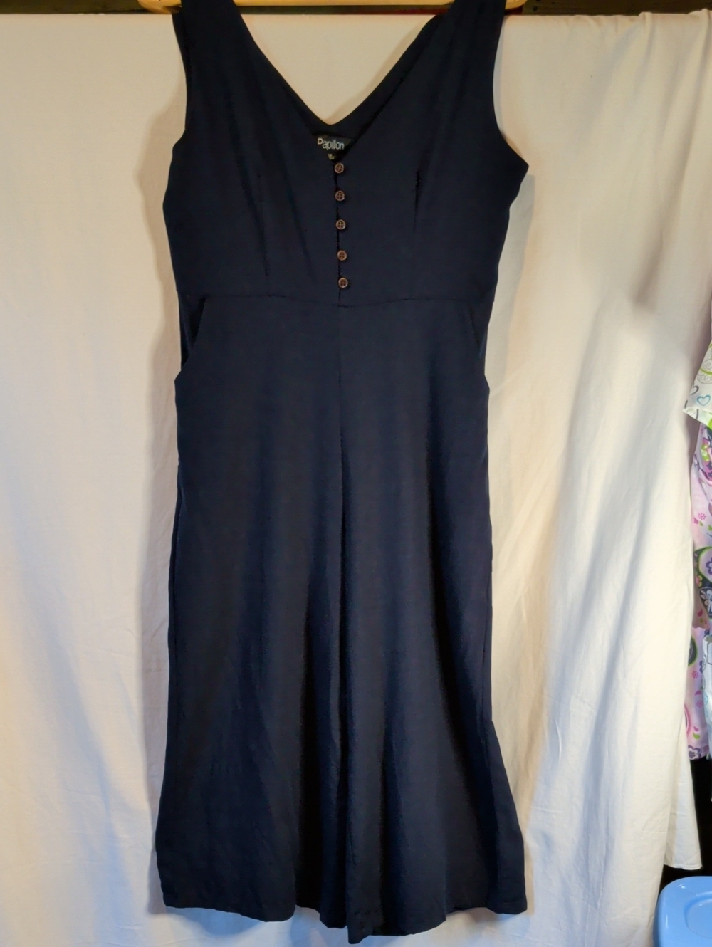 Papillon Blanc Navy V‑NeckJumpsuit with Button Front